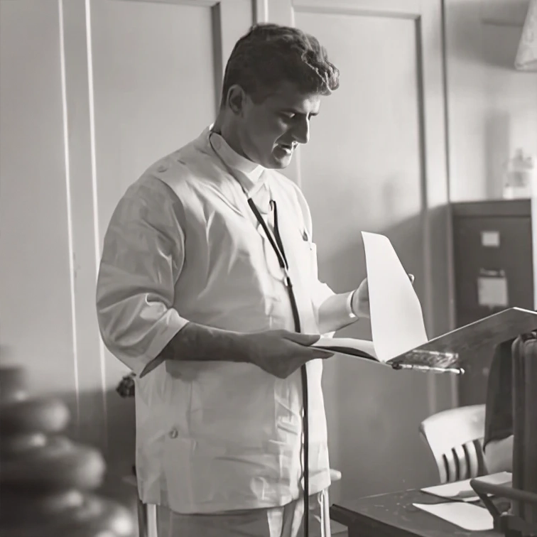 Dr. Arthur D. L. Zampella reviewing medical records