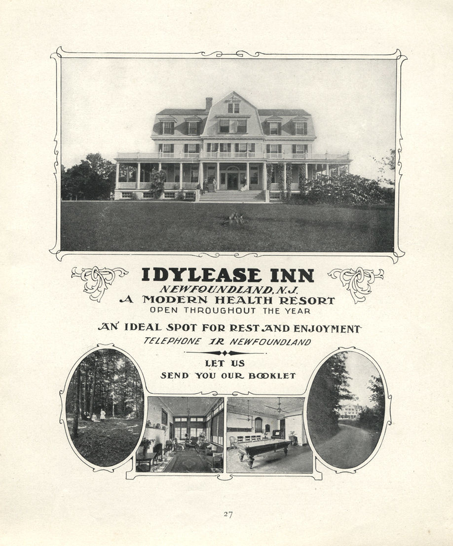 Historic Idylease Inn advertisement describing the inn as a modern health resort.