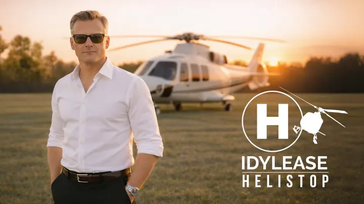 Richard Zampella beside a helicopter at the Idylease Helistop