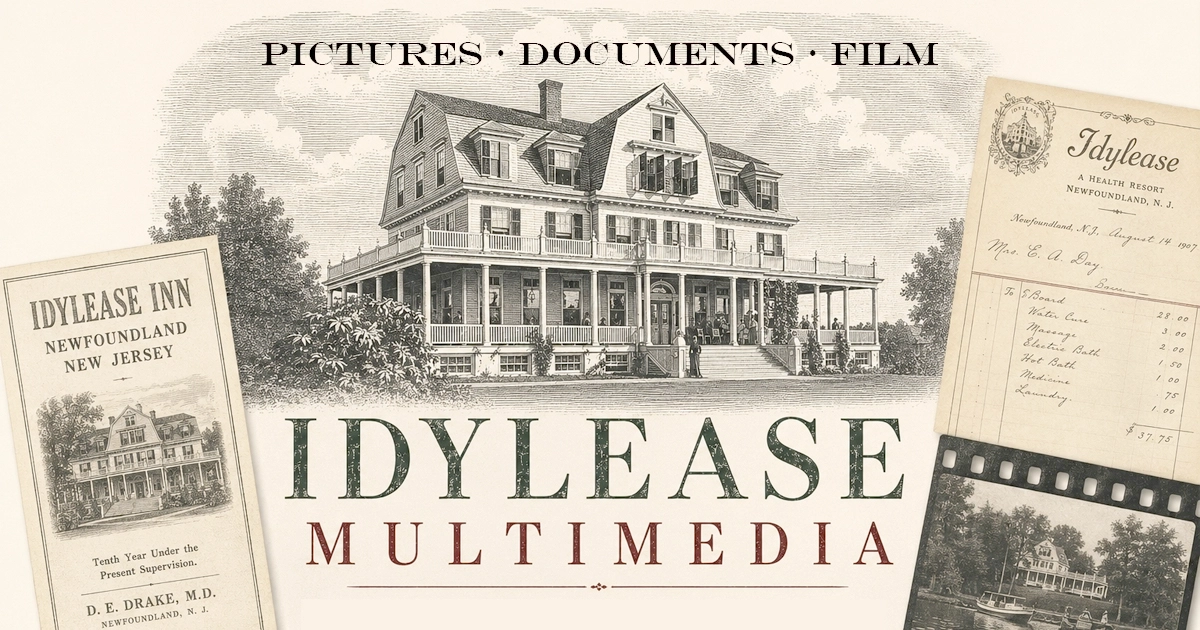 Idylease multimedia graphic featuring historic pictures, documents, and film
